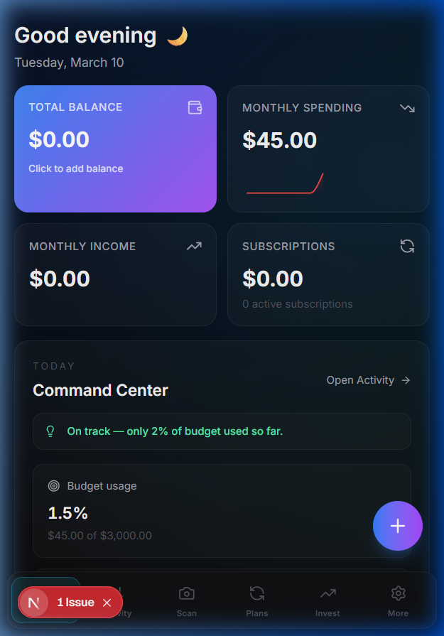 Essara dashboard home screen