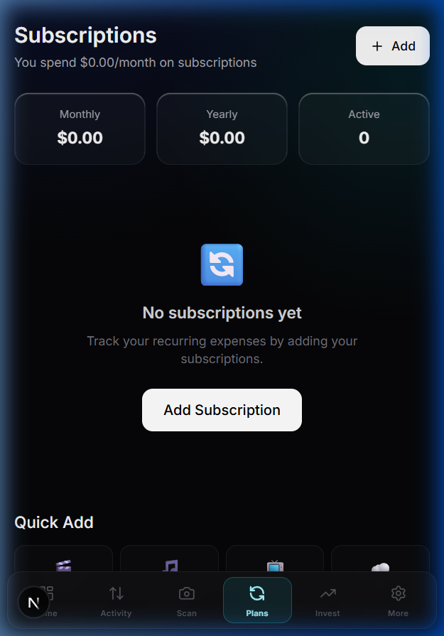 Essara subscriptions screen
